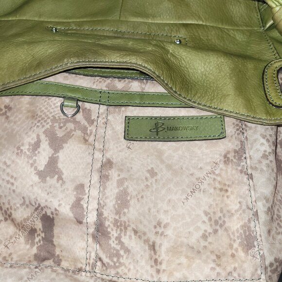 B Makowsky**Large All Leather** Army Green*Pebbled Soft Leather*Vintage Handbag - Picture 15 of 16